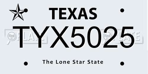 TYX5025 Texas License Plate