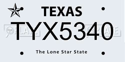 TYX5340 Texas License Plate