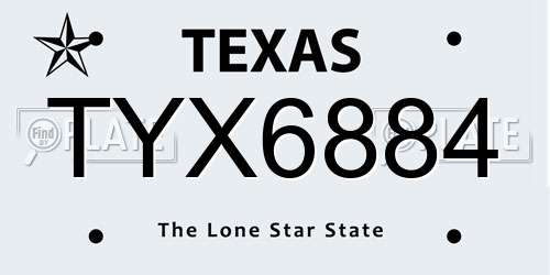 TYX6884 Texas License Plate