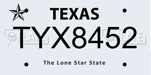 TYX8452 Texas License Plate