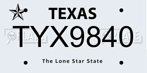 TYX9840 Texas License Plate