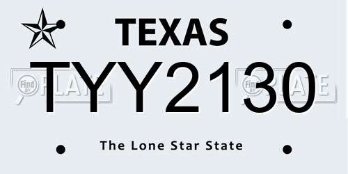 TYY2130 Texas License Plate