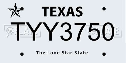 TYY3750 Texas License Plate