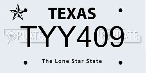 TYY409 Texas License Plate