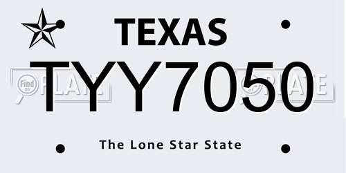 TYY7050 Texas License Plate
