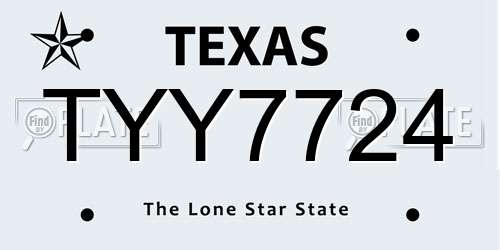 TYY7724 Texas License Plate