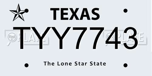 TYY7743 Texas License Plate