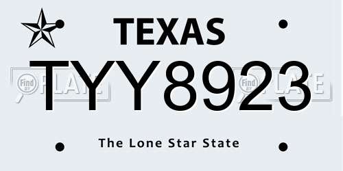 TYY8923 Texas License Plate