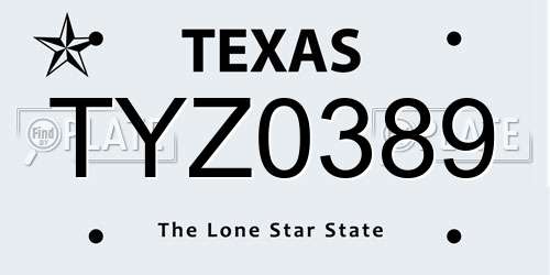 TYZ0389 Texas License Plate