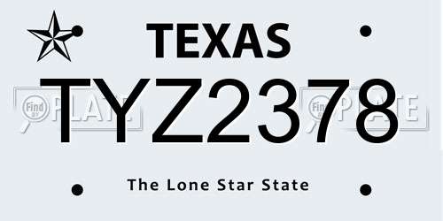 TYZ2378 Texas License Plate