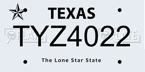 TYZ4022 Texas License Plate