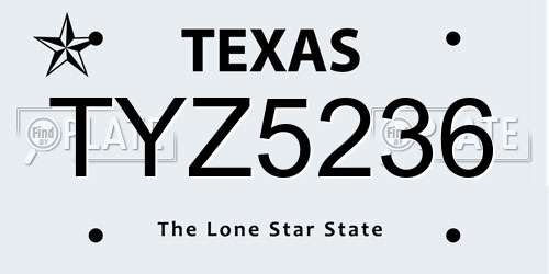TYZ5236 Texas License Plate