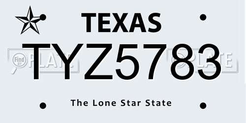 TYZ5783 Texas License Plate