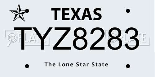 TYZ8283 Texas License Plate