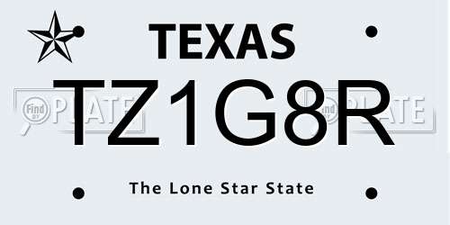 TZ1G8R Texas License Plate