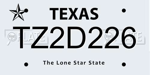TZ2D226 Texas License Plate