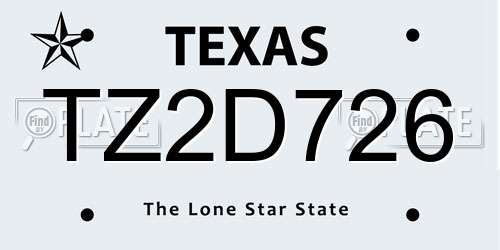 TZ2D726 Texas License Plate