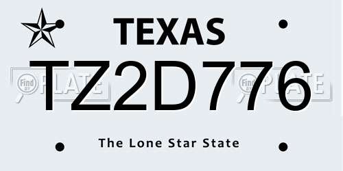 TZ2D776 Texas License Plate