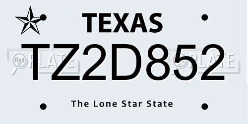 TZ2D852 Texas License Plate