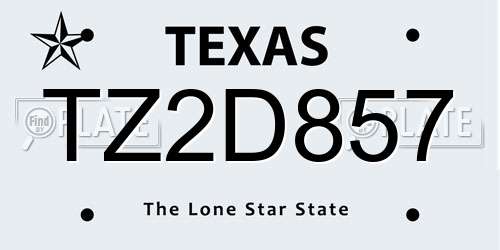 TZ2D857 Texas License Plate