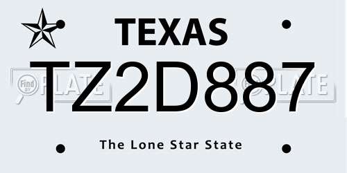 TZ2D887 Texas License Plate