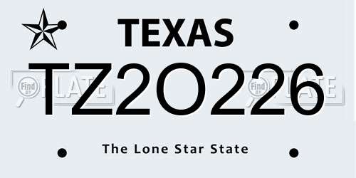 TZ2O226 Texas License Plate