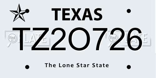 TZ2O726 Texas License Plate