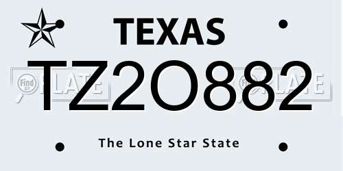 TZ2O882 Texas License Plate