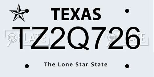 TZ2Q726 Texas License Plate