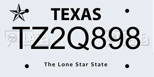 TZ2Q898 Texas License Plate