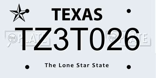 TZ3T026 Texas License Plate