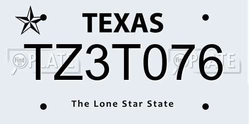 TZ3T076 Texas License Plate