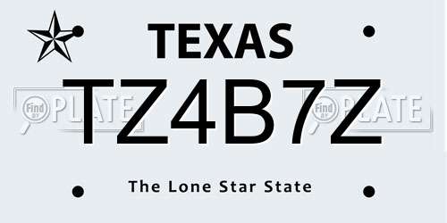 TZ4B7Z Texas License Plate