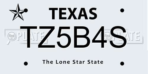 TZ5B4S Texas License Plate