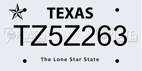 TZ5Z263 Texas License Plate