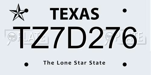 TZ7D276 Texas License Plate