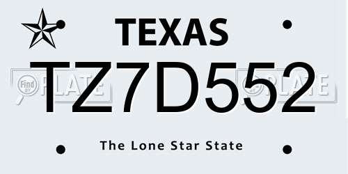 TZ7D552 Texas License Plate