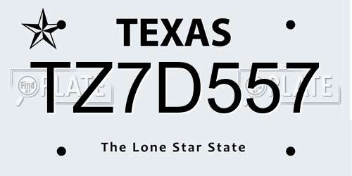 TZ7D557 Texas License Plate