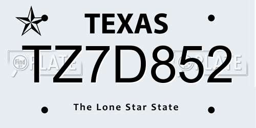 TZ7D852 Texas License Plate