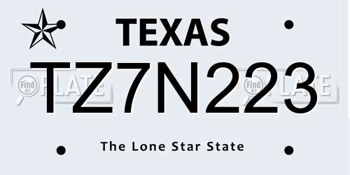 TZ7N223 Texas License Plate
