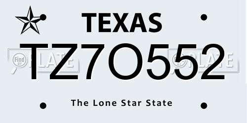 TZ7O552 Texas License Plate