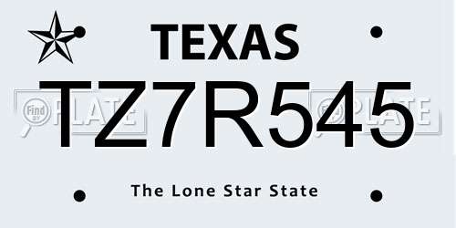 TZ7R545 Texas License Plate