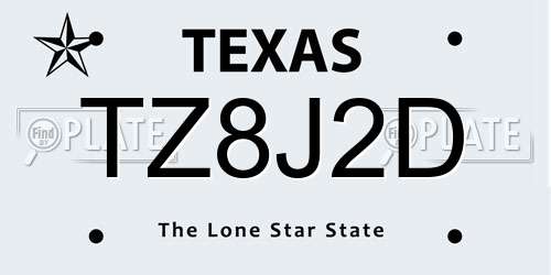 TZ8J2D Texas License Plate