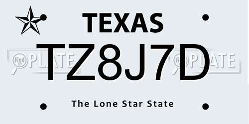 TZ8J7D Texas License Plate