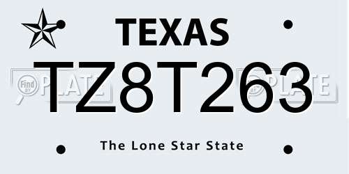 TZ8T263 Texas License Plate