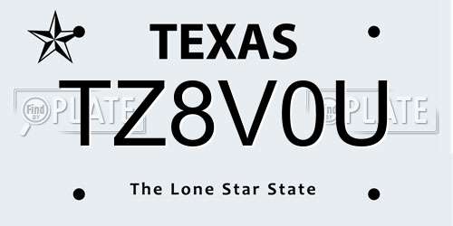 TZ8V0U Texas License Plate