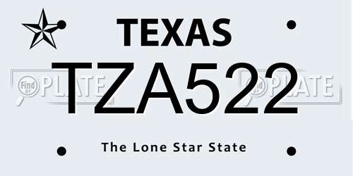TZA522 Texas License Plate