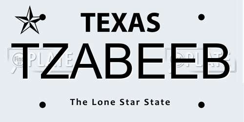 TZABEEB Texas License Plate