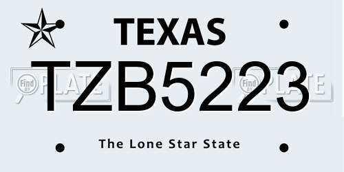 TZB5223 Texas License Plate