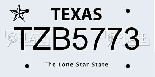 TZB5773 Texas License Plate